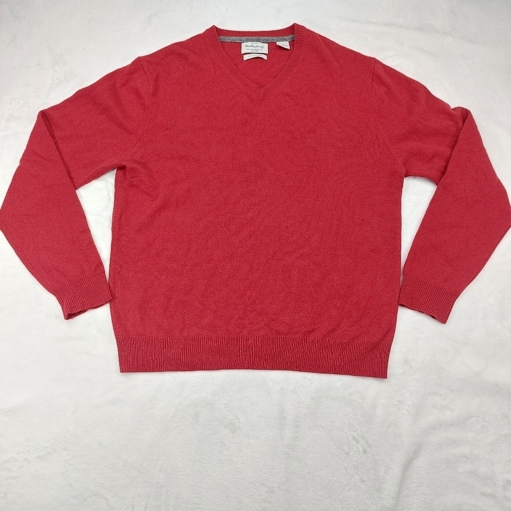 WEATHERPROOF MENS BRIGHT RED V-NECK LONG SLEEVE 2PLY 100% CASHMERE SWEATER SZ L